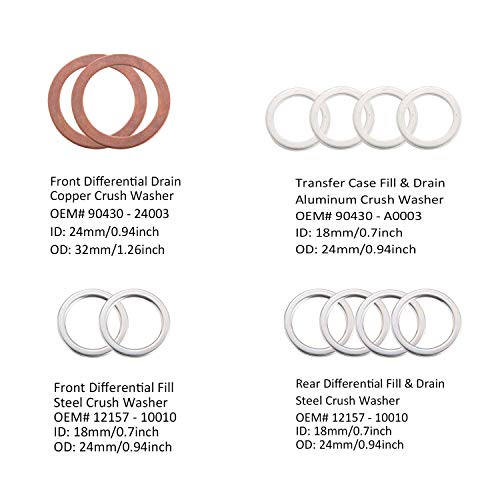 12pcs Transfer and Differential Fill/Drain Plug Gaskets Fit for Toyota