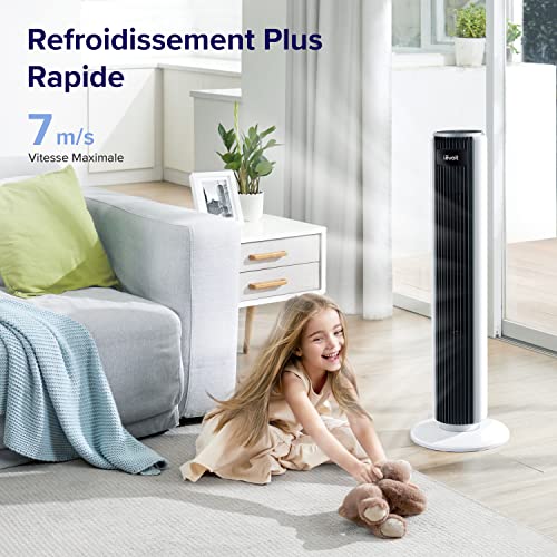 LEVOIT Silent Column Fan, 5 Speeds 4 Wind Modes, Remote Control, 12H Timer, 90 Degree Oscillating with 7 m/s, 33 W Economy, with Standby Mode Stand Fan 92 cm