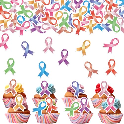 Fyeoxle 45PCS Edible Ribbon Breast Cancer Awareness Cupcake Toppers Wafer Paper Colorful Ribbon Cupcake Toppers Fight Hope Believe Breast Cupcake Picks for Breast Cancer Party Cake Decor Supplies at Amazon