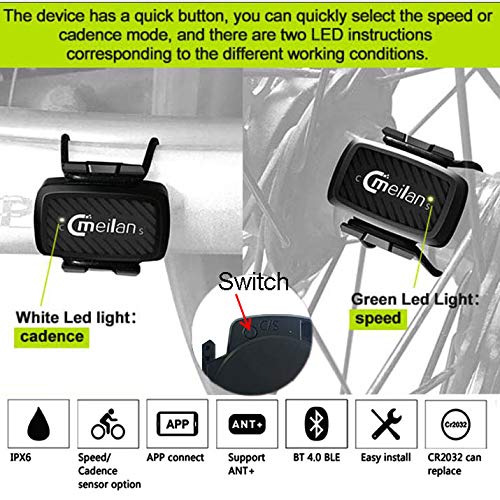 Meilan Bicycle Speed Sensor Bike Cadence Sensor Cycling Bluetooth 4.0 ANT+ Indoor Spinning Cadence Training Sensor C1 - Thumbnail 6