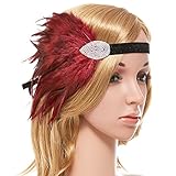 eforpretty 1920's Gatsby Flapper Headband Bridal Wedding Headpiece Downton Abbey In Burgundy With Feathers and Vintage Style