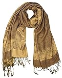 Peach Couture Women's Ravishing Reversible Jacquard Paisley Shawl Wrap Pashmina Khaki Gold