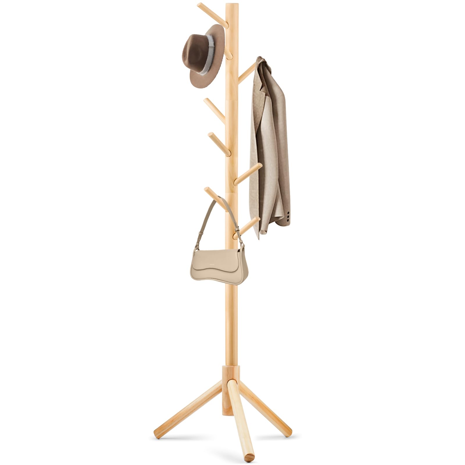 Photo 1 of WANGMUXIA Coat Rack, Freestanding Coat Rack with 8 Hooks and 3 Adjustable Size Tree Coat Racks for Bedroom, Hallway, Entrance, Office, for Hats, Coats, Scarves, Handbags