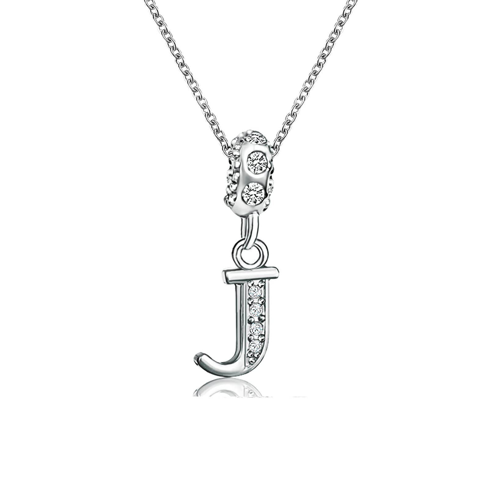 KunBead Jewelry 18 inch Letter J Initial Crystal Alphabet Name Love Charm Pendant Necklace