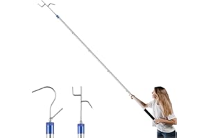 Aoiaute Stainless Steel Heavy Duty Clothes Hook Pole, 35-78Inch Adjustable Reach, 2 Hooks for Closet, Outdoor, Garment, Hangers