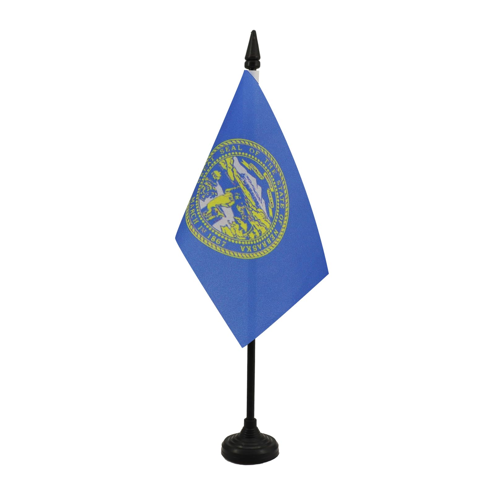 AZ FLAG - Nebraska Table Flag 4'' x 6'' - US state of Nebraska Office Mini Banner 100% Polyester 15 x 10 cm - Mini Desk Flag with 10'' Pole and Black Plastic Base