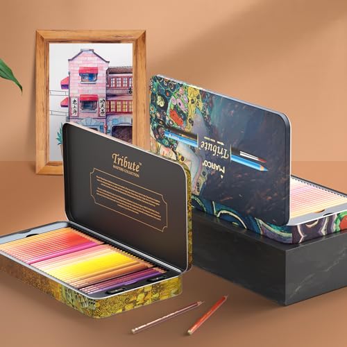 MARCO 240 Pieces Wooden Oil Colored Pencils for Adults Professional Set in Tin Box, Suitable for Art Lovers and Professionals (240 Pcs)