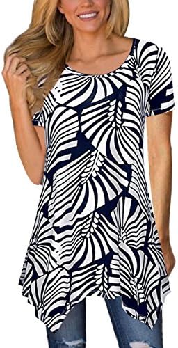Webury Women Casual Tops Swing Tunic Short Sleeve Long T Shirt with Plus Size Floral Printed Leaf XL