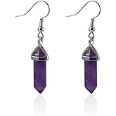 Healing Crystal Hexagonal Points Drop Dangle Earrings Set Quartz Natural Stone for Women Chakra Natural Quartz Stones Amethyst Gemstone Hook Spiritual Energy Gemstone Reiki Jewelry-Purple