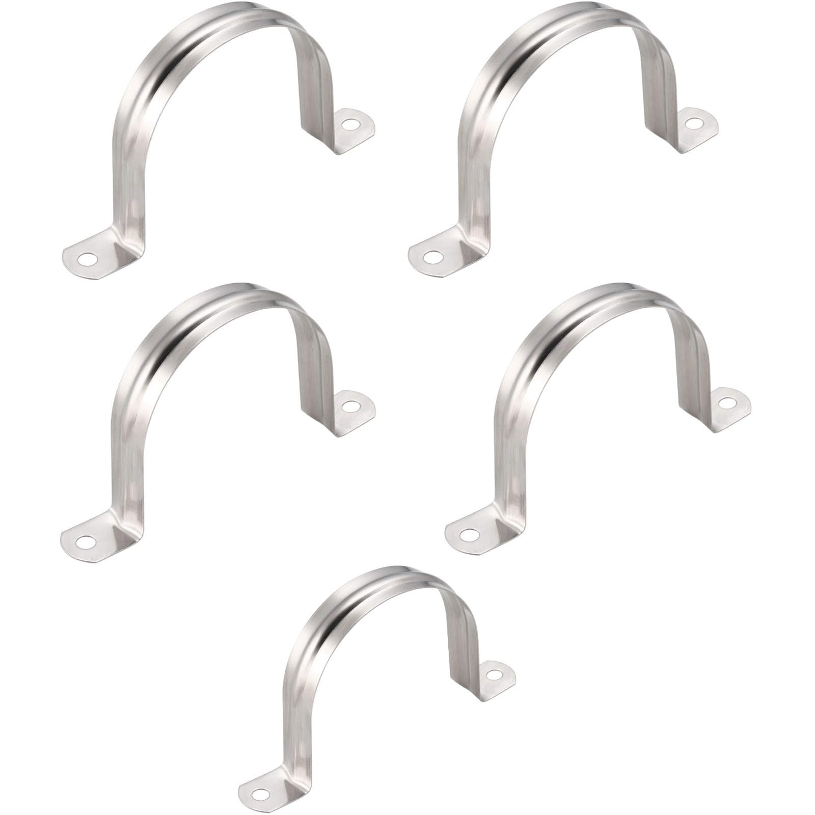 TOP-VIGOR 5Pcs 70mm(2.8") Rigid Pipe Strap, 2 Holes 304 Stainless Steel Tension Tube Clip Clamp for Fixing Tube Pipe Wire