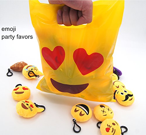 Cevinee 50PC Glossy Merchandise Bags, Handy Retail Shopping Bags, Cute Party Favor Bags - Emoji in Love - No Gusset - Die Cut Handle - 9" x 12" - 2.0 Mil, Yellow