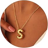 Behrooci Gold Bubble Initial Necklace for Women Balloon Letter Necklace 18K Gold Plated Dainty Alphabet Pendant Puffy Name Personal Necklace