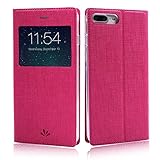 Feitenn iPhone 7 plus case Premium Leather PU Flip Wallet Case with View Window Stand Kicstand Card Holder Magnetic Closure TPU bumper full cover slim Leather Case for iphone 7 plus (Red)