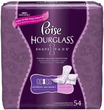 Poise Hourglass Shape, Moderate Absorbency Incontinence Pads, Regular Length, 54ct