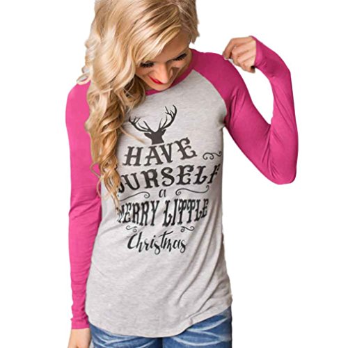Baseball T-Shirt ,BeautyVa Womens Fashion Sexy Long Sleeve Striped Joyful Long Sleeve Baseball T-Shirt (XL, Pink)