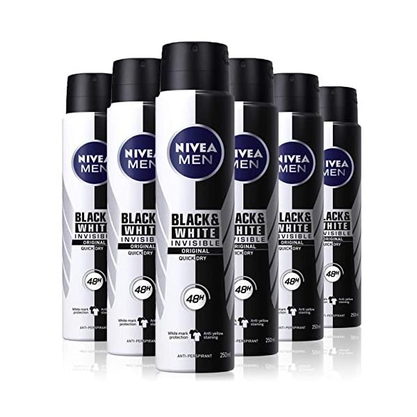NIVEA MEN Invisible Black and White Original Anti-Perspirant Deodorant Spray Pack of 6 (6 x 250 ml), Men's Anti…