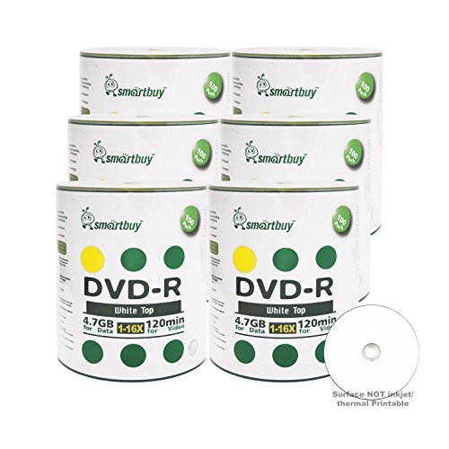 Smart Buy 600 Pack DVD-R 4.7gb 16x White Top Blank Data Video Movie Record Disc, 600 Disc 600pk