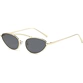 Bsreyeop Fashion Retro Narrow Cat Eye Sunglasses for Women Trendy Fun Small Metal Frame Sunnies UV400 Protection Glasses