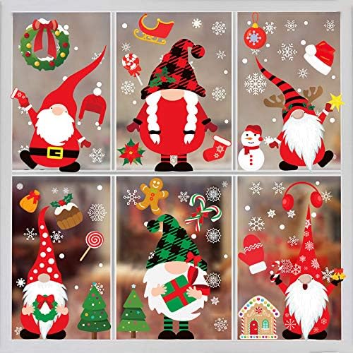 Christmas Window Stickers & Decorations - Xmas Window Gnome Clings - Larger Size