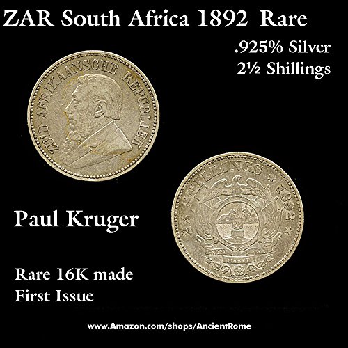 1892 ZA ZAR Paul Kruger South Africa 2Â½ Shillings .925 African Silver. 1892 Rarest Issue. 2Â½ shillings Fine