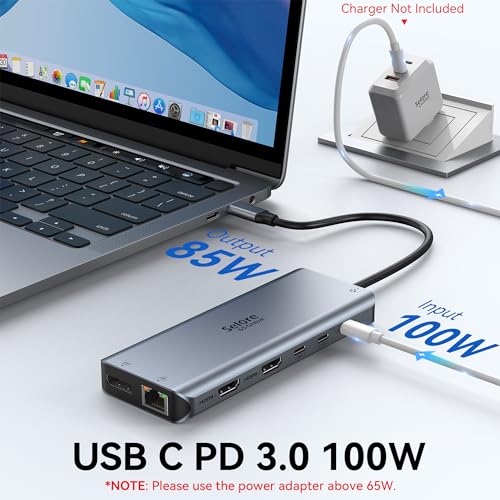 Selore USB C Laptop Docking Station Dual Monitor, 13-in-1 USB C Hub Adapter Docking Station 3 Monitors with 4K DP+4K HDMI+PD+RJ45 Ethernet+USB 3.1&2.0 port+SD/TF+Audio Compatible for MacBook Dell HP