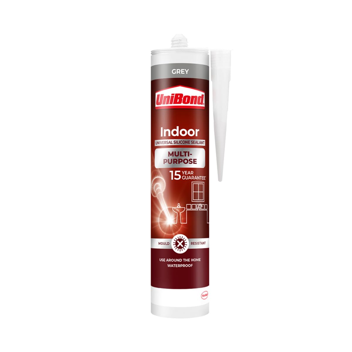 Unibond Indoor Multi- Purpose Sealant, Grey Sealant Cartridge, Mould Resistant Grey, Ideal for Indoor Multi-purpose use. 1 x 274g