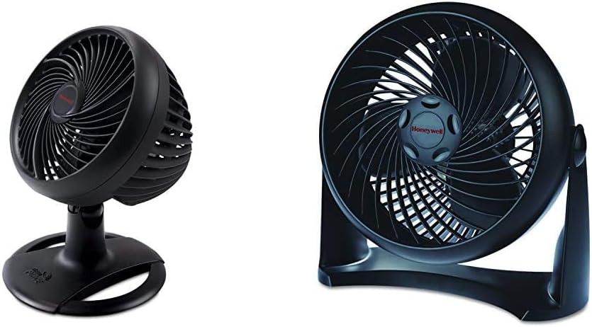 Honeywell Turbo Force Oscillating Table Fan, HT-906,Black,Medium (Oscillating) & HT-900 TurboForce Air Circulator Fan Black,Small