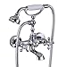 Chrome Finish Bathroom Shower Faucet Set Wall Mount Tub Filler Faucet Swivel Spout and Handheld Caremic Shower Bathtub Faucets