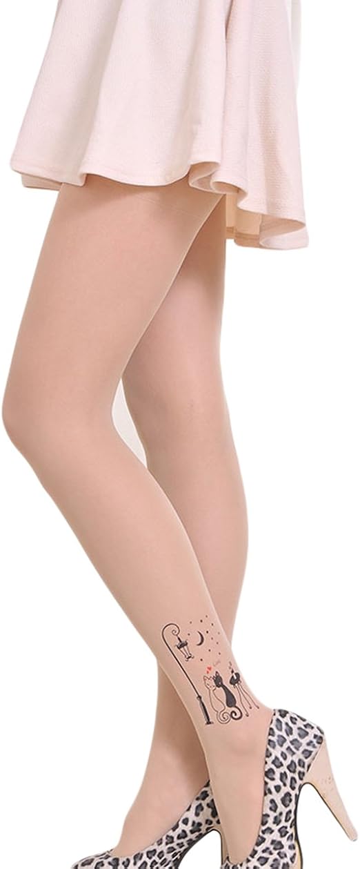 Qingsun Collants Bas En Soie Carné Ornementation Tatouage Imprimée Transparent Frais Femme Etoile