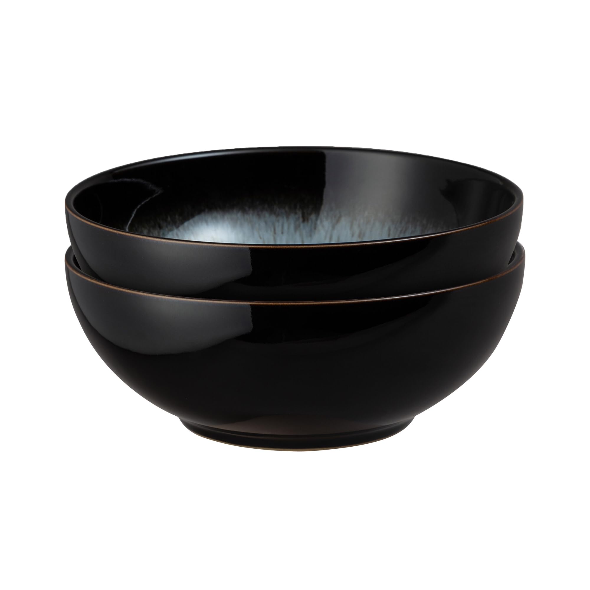 Denby - Halo Cereal Bowls Set of 2 - Reactive Glaze Dishwasher Microwave Safe Crockery 820ml - Black, Grey Ceramic Stoneware Tableware - Chip & Crack Resistant Soup Bowls
