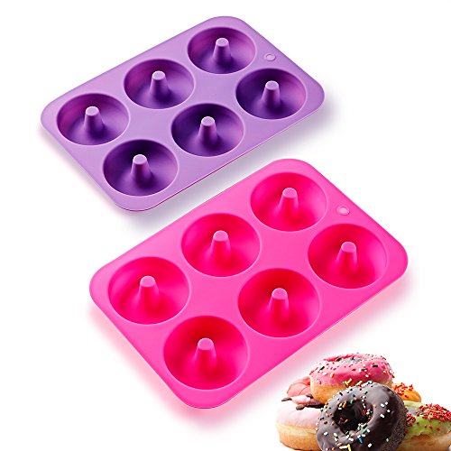 TEMCHY Donut Pan, 2-Pack Silicone Doughnuts Baking Pan, Non-Stick Cake Mold, Easy to Bake Full Size Perfect Shaped Donuts That Your Family and Kids Will Love