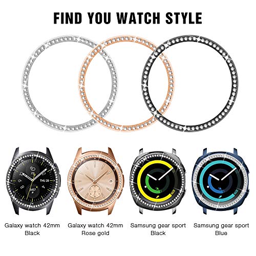 Dsytom Jewelry Bezel Ring Compatible with Galaxy Watch Bezel 42mm,Gear Sport Watch Bezel Cover Protector Adhesive Loop Anti Scratch Design for Samsung Galaxy Watch 42mm/Gear Sport(Rose Gold)
