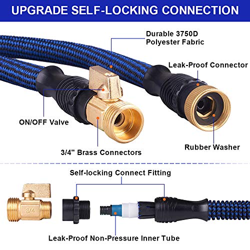 WOVUU Garden Hose Expandable 100FT,Flexible Durable Water Hose with 10 Spray Hose Nozzle/Self-Locking Leakproof Self-installion/Lightweight No-Kink/3750D Fabric/3-Layers Latex/3/4 Solid Brass - Thumbnail 2