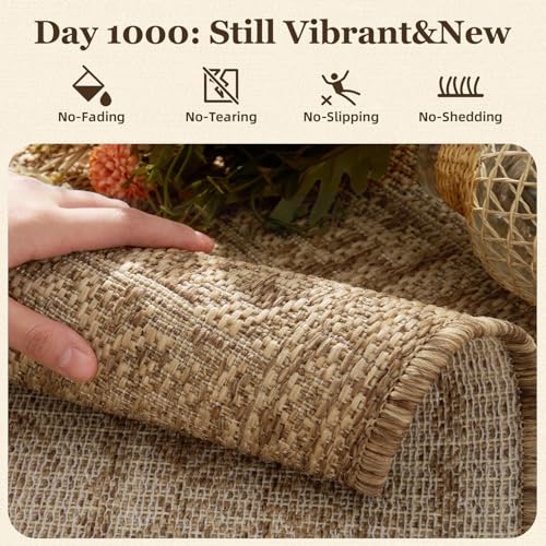 Outdoor Rug-Patio Rug Polypropylene Indoor Outdoor Carpet 7.9x10ft Porch Balcony Carpets Garden Deck Mat Easy Clean Non Slip Light Weight Vintage Outdoor Area Rug Retro Brown