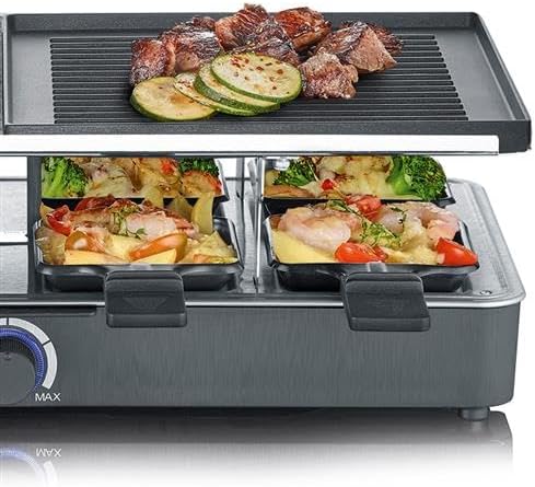 Raclette Grill, 1300W, Piastra Combinata, 8 Padelline - RG 2371