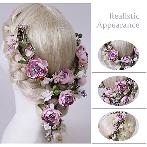 Valdler Vintage Aesthete Nature Flower Berries Crown Headband Halo with Adjustable Ribbon for Wedding Festivals
