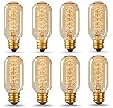 Besdeal Vintage Antique Bulb 40-W, Edison Style T14, Spiral Filament, 8 Pack
