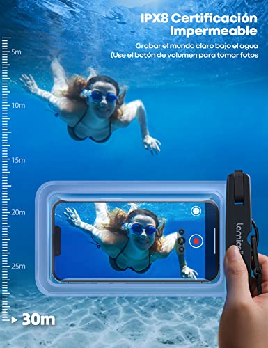 Lamicall Funda Impermeable para Celular - 2 Piezas [Fácil Bloqueo] IPX8 Bolsa para Celular contra Agua Waterproof con iPhone 17 16 15 14 13 Pro MAX, Galaxy S24 S25 Ultra, Xiaomi, Redmi, 4-7" Celular