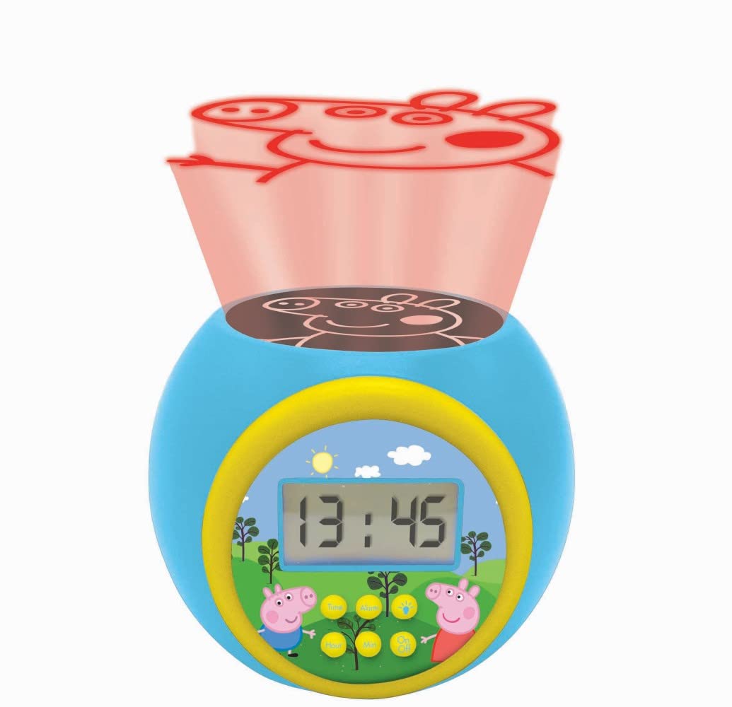 LEXIBOOK Projector Alarm Clock Peppa Pig with snooze function and alarm function, Night light with timer, LCD screen, battery operated, Blue/yellow, RL977PP