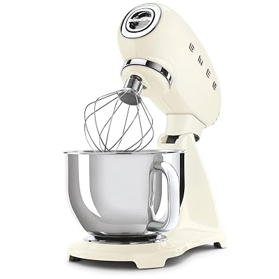 SMEG SMF03 Stand Mixer – 5 Qt Tilt-Head Mixer with Stainless Steel Bowl, 10 Speeds, Retro 50s Vintage Style – Cream