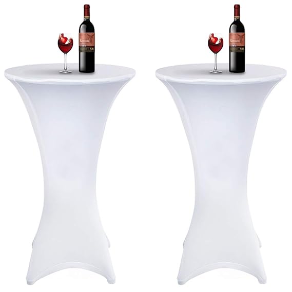 Acelectronic Tischdecke 2 Stück,Stretchy Tischhussen für Stehtische/Bistrotisch/Tischdurchmesser Ø 60-65cm in Weiß - Tisch Hu