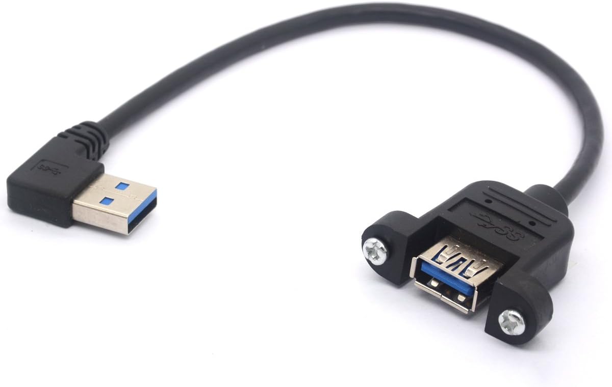 OpenII Right Angled USB 3.0 Panel Mount Cable USB3.0 Male To Female with M3 Screw Panel Mount Extension Cord For Industrial Computer PC 30CM (Right)
