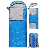 REDCAMP Kids Sleeping Bag for Camping with Detachable Hood, 40 Degree 3 Season Warm or Cold Weather Fit Boys, Girls & Teens Blue/Pink