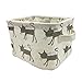 Mziart Small Foldable Canvas Storage Basket with Handles, Cotton Linen Storage Bin Organizer for Nursery Kids Shelves & Desks (Grey Cat)