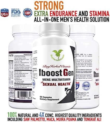 IboostGen, All-in-One Mens Multivitamin for Men Health (60 Capsules with 4X Maca Root Extract, 4X Tongkat Ali Extract, 4X Muira Puama, L-Arginine and Essential Vitamin)