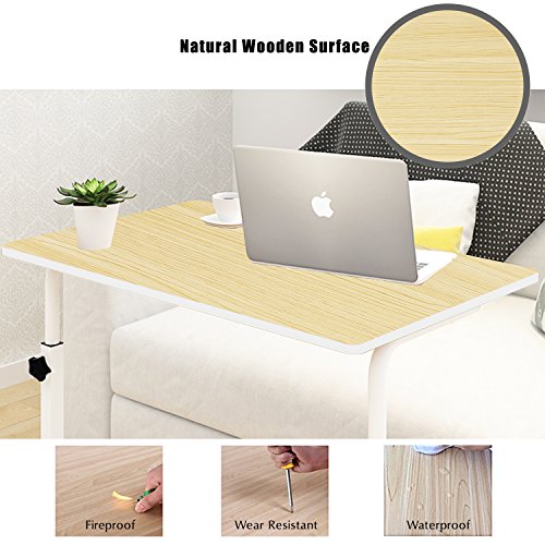 Jerry & Maggie - Adjustable Height Desk Laptop Desk Movable Bedside Table Lapdesk with 4 Wheels Flexible Wooden Stand Desk Cart Tray Side Table - Light Wood Tone - Thumbnail 5
