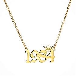 MICOMAKA Birth Year Number with Crown Necklace,Old