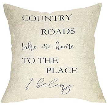 Ussap Country Road Take Me Home Sign Rustic Farmhouse Style Decorative Throw Pillow Cover Cushion Case for Sofa Couch Housewarming Gift Home Decor Cotton Linen 18