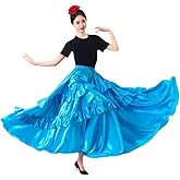 SANCAN Double Ruffle Long Full Maxi Skirt for Women Folklorico Practice Mexican Flamenco Classical Dance Performance Costume