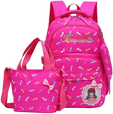 Adanina 3Pcs Heart Prints Preschool/Primary School Book Bag Rucksack for Girls Elementary School Backpack Sets with Lunch Kits